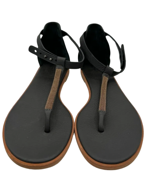 Brunello Cucinelli "Volcano" Monili Chain Flat Thong Sandal