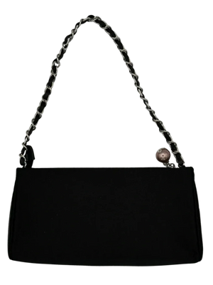 Chanel Black Satin Baguette Pochette Beaded Shoulder Bag