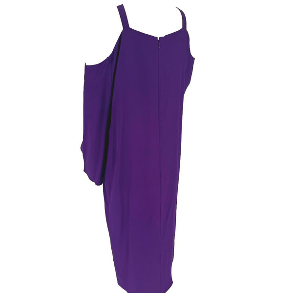 PAMELLA ROLAND Purple Cold Shoulder Beaded Neck Long Sleeve Maxi Dress 10.
