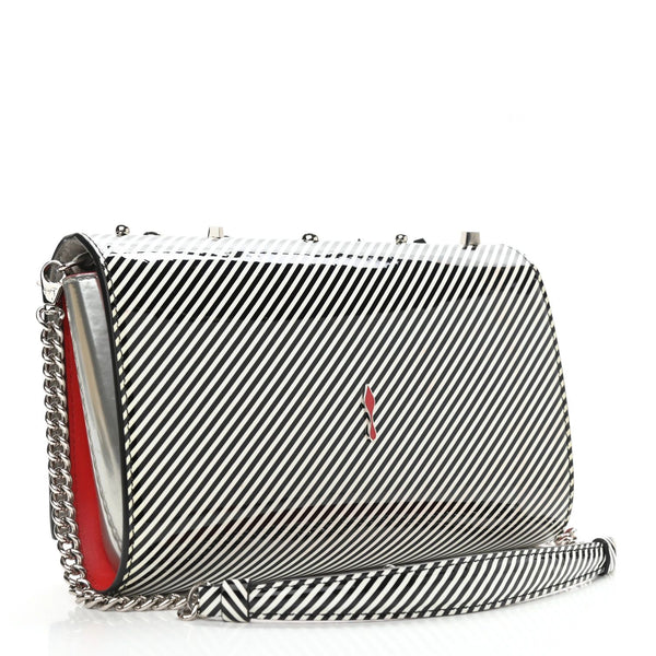 CHRISTIAN LOUBOUTIN Patent Striped Spikes Paloma Clutch BRAND NEW