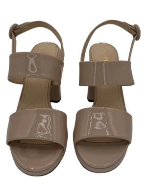 Prada Beige Patent Block Heel Sandal *NEW*