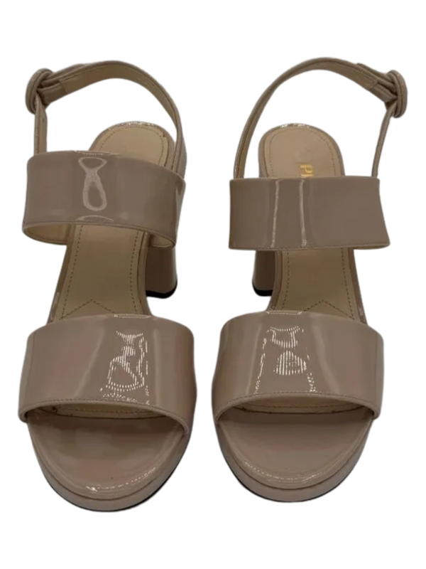 Prada Beige Patent Block Heel Sandal *NEW*