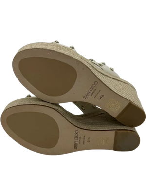 Jimmy Choo Dovina Studded Creamy White Wedge Sandals *NEW*