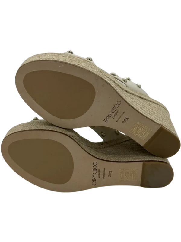 Jimmy Choo Dovina Studded Creamy White Wedge Sandals *NEW*
