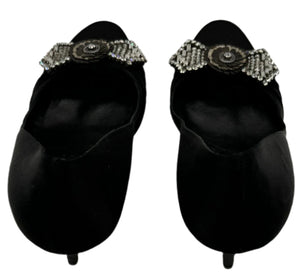 Gucci Black Satin Crystal Bow Embellished Peep Toe Pumps - Size 39
