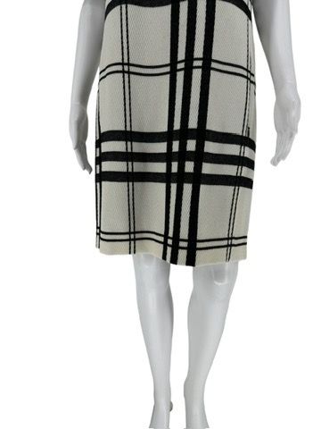 Akris Punto Black Faux Leather & Ivory Plaid Wool Dress – Size 10