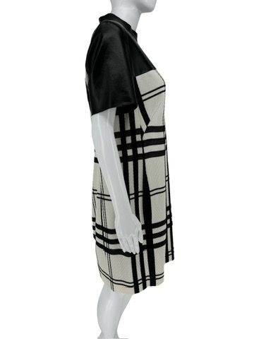 Akris Punto Black Faux Leather & Ivory Plaid Wool Dress – Size 10