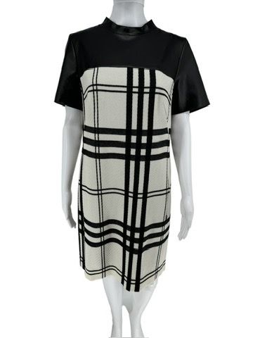 Akris Punto Black Faux Leather & Ivory Plaid Wool Dress – Size 10