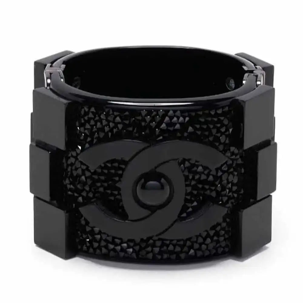 Chanel Black Resin & Crystal CC Boy Brick Cuff Bracelet