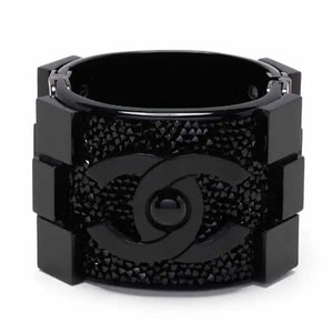 Chanel Black Resin & Crystal CC Boy Brick Cuff Bracelet