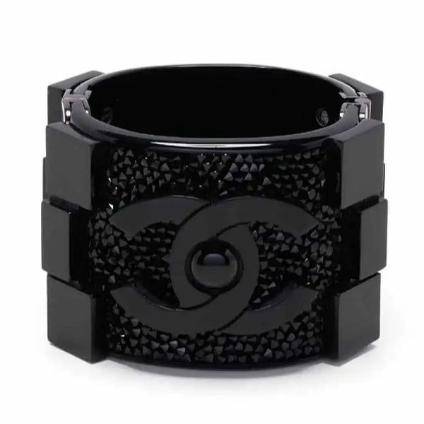 Chanel Black Resin & Crystal CC Boy Brick Cuff Bracelet