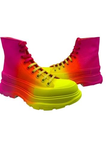 Alexander McQueen Men’s Gradient Canvas Sneaker Boots – Yellow/Orange/Pink – Size IT 40