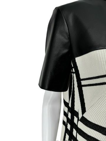 Akris Punto Black Faux Leather & Ivory Plaid Wool Dress – Size 10