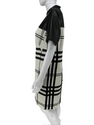 Akris Punto Black Faux Leather & Ivory Plaid Wool Dress – Size 10
