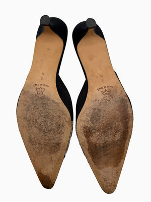 Vintage Isaac Mizrahi Floral Brocade Satin Kitten Heel Mules Shoes 9 Italy