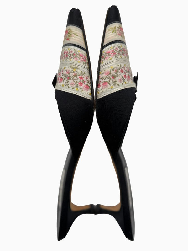 Vintage Isaac Mizrahi Floral Brocade Satin Kitten Heel Mules Shoes 9 Italy