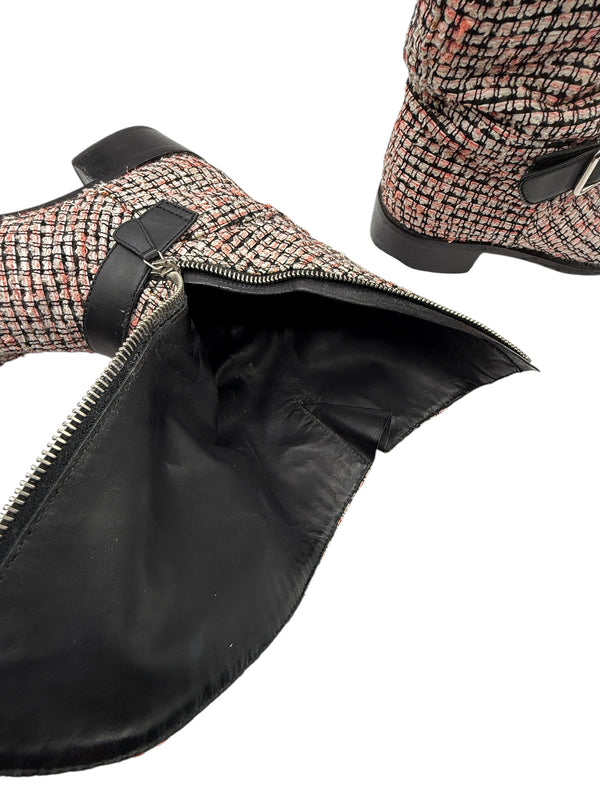 Chanel tweed Tricolor Engineer Buckle Boots - Size 41