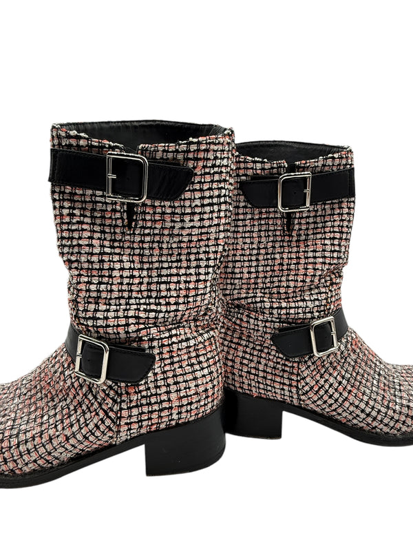 Chanel tweed Tricolor Engineer Buckle Boots - Size 41
