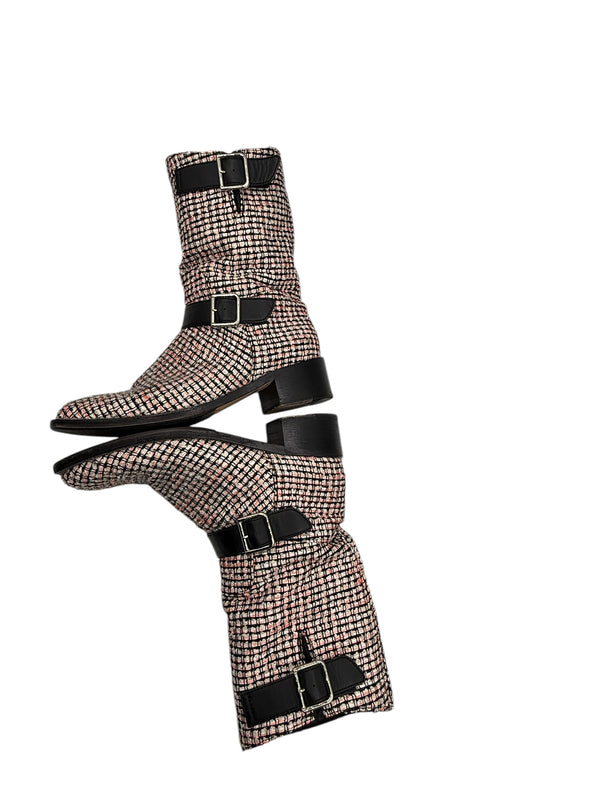 Chanel tweed Tricolor Engineer Buckle Boots - Size 41
