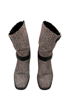 Chanel tweed Tricolor Engineer Buckle Boots - Size 41