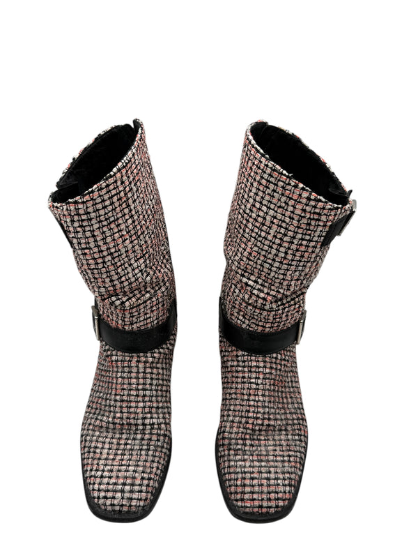 Chanel tweed Tricolor Engineer Buckle Boots - Size 41