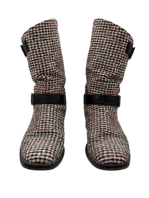 Chanel tweed Tricolor Engineer Buckle Boots - Size 41
