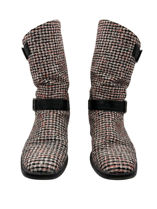 Chanel tweed Tricolor Engineer Buckle Boots - Size 41