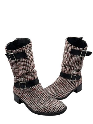 Chanel tweed Tricolor Engineer Buckle Boots - Size 41