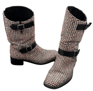 Chanel tweed Tricolor Engineer Buckle Boots - Size 41