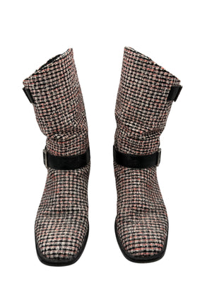 Chanel tweed Tricolor Engineer Buckle Boots - Size 41