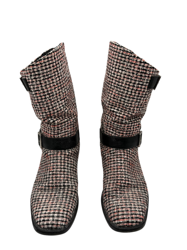 Chanel tweed Tricolor Engineer Buckle Boots - Size 41