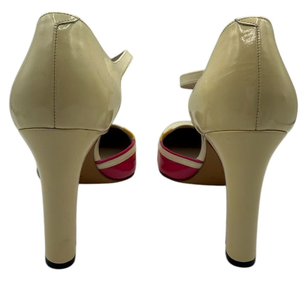 Chanel Multicolor Patent Leather D'orsay Colorblock Ankle Strap Pumps Size 40