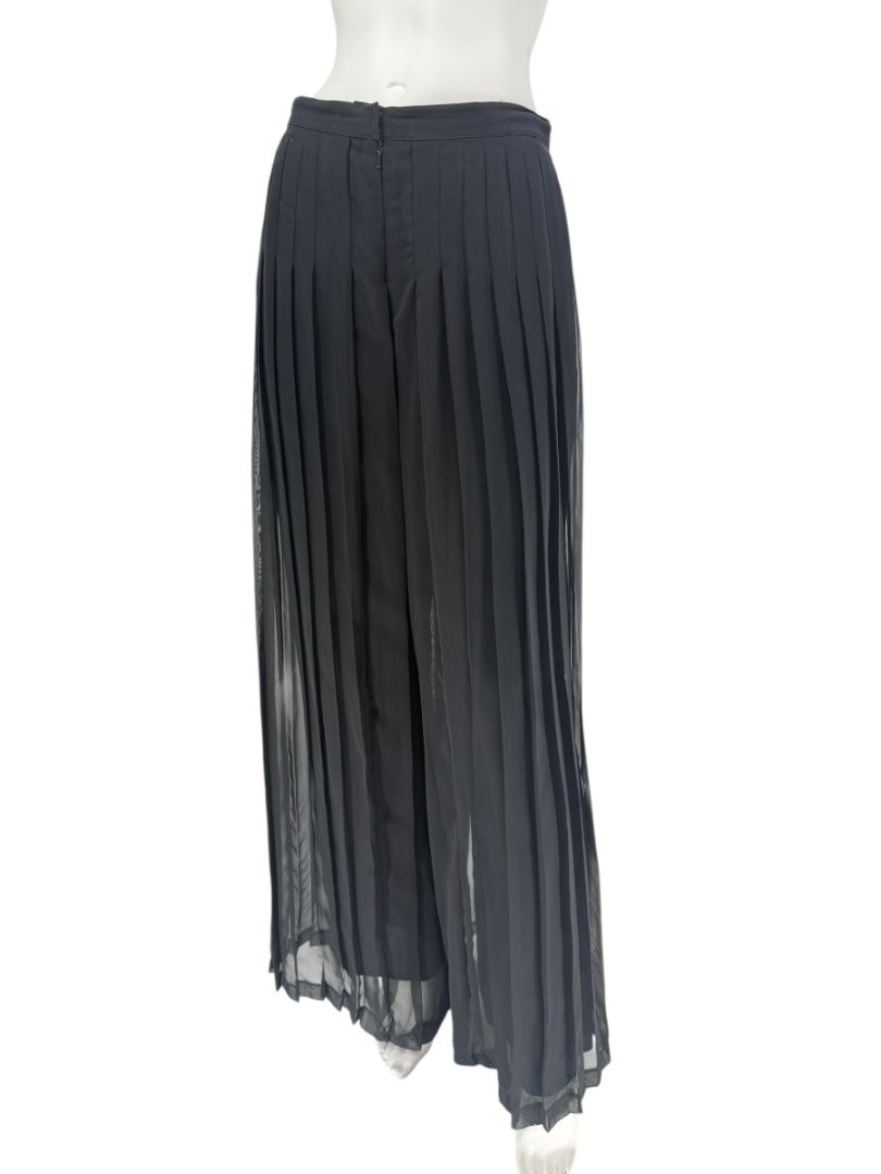 Victor Costa Black Pleated Sheer Overlay Trousers – Size 10