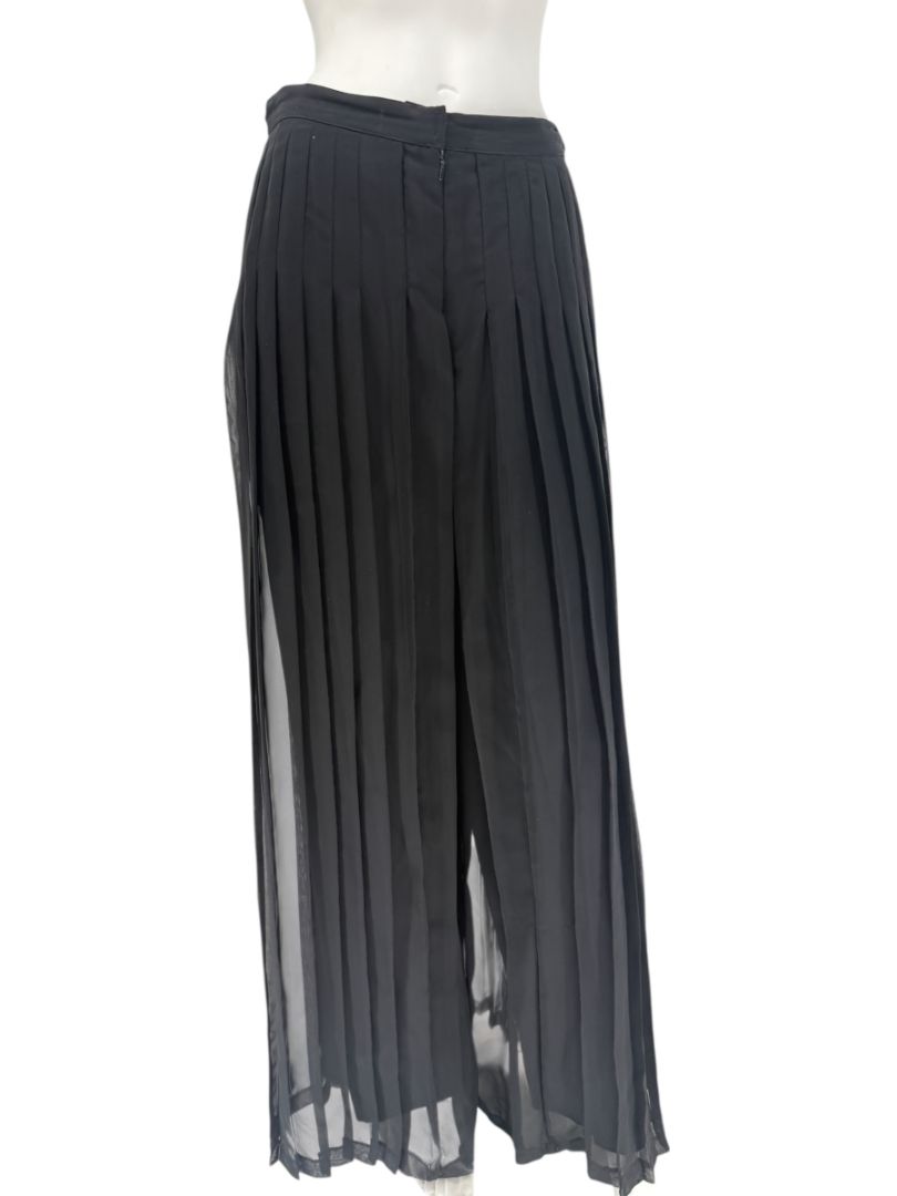 Victor Costa Black Pleated Sheer Overlay Trousers – Size 10