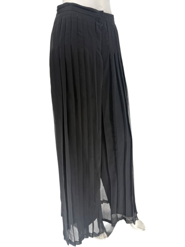 Victor Costa Black Pleated Sheer Overlay Trousers – Size 10
