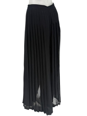 Victor Costa Black Pleated Sheer Overlay Trousers – Size 10
