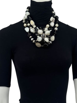 Chanel Haute Couture F/W 2006 Black & Ecru Stone & Crystal CC Logo Statement Necklace – 21.5"