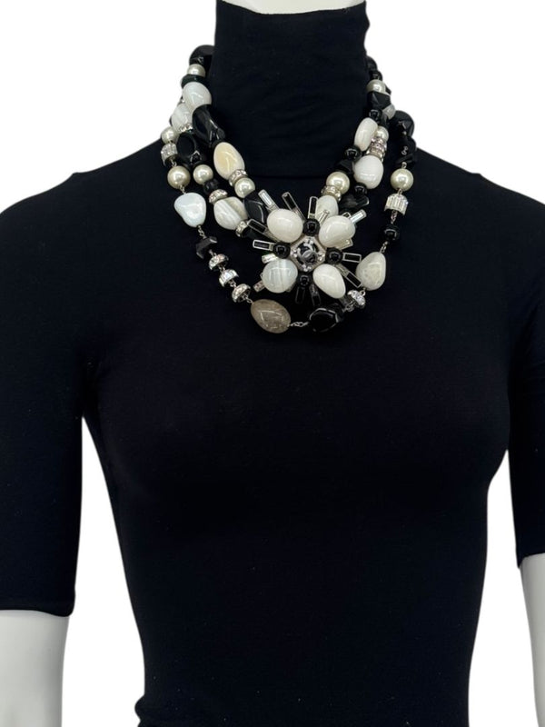 Chanel Haute Couture F/W 2006 Black & Ecru Stone & Crystal CC Logo Statement Necklace – 21.5"