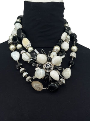 Chanel Haute Couture F/W 2006 Black & Ecru Stone & Crystal CC Logo Statement Necklace – 21.5"