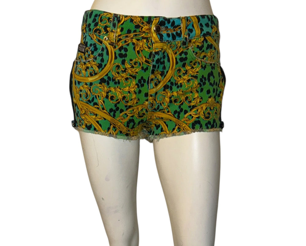 Versace Jeans Couture Baroque Leopard Print Denim Shorts – Size 26 (IT 40)