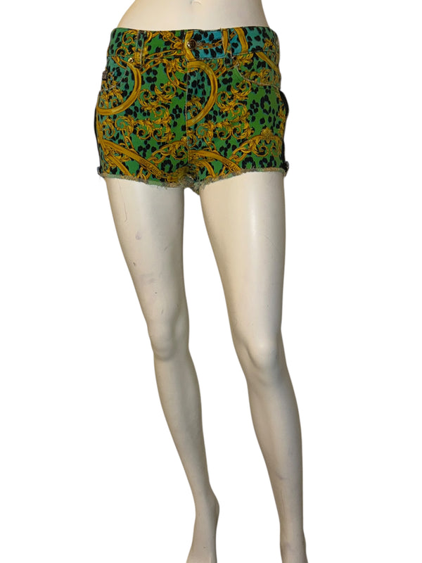 Versace Jeans Couture Baroque Leopard Print Denim Shorts – Size 26 (IT 40)