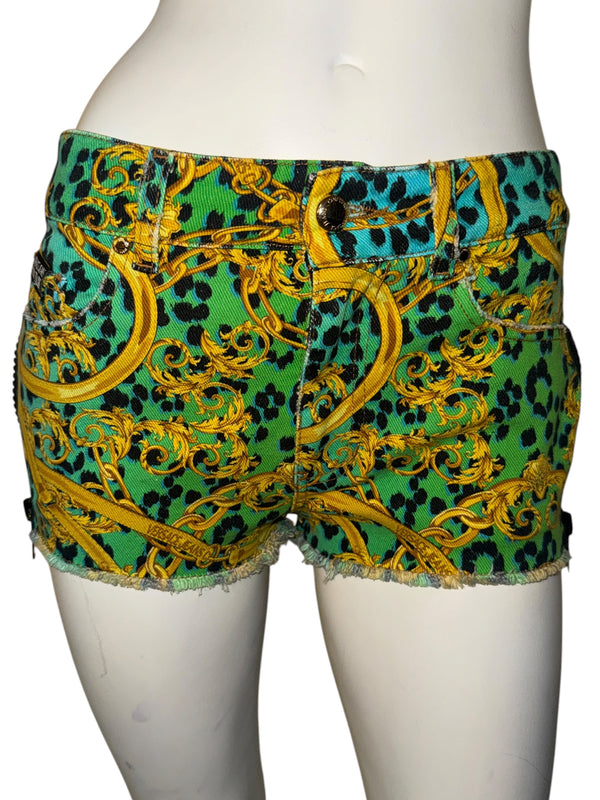 Versace Jeans Couture Baroque Leopard Print Denim Shorts – Size 26 (IT 40)