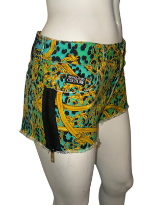 Versace Jeans Couture Baroque Leopard Print Denim Shorts – Size 26 (IT 40)