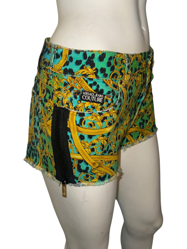 Versace Jeans Couture Baroque Leopard Print Denim Shorts – Size 26 (IT 40)