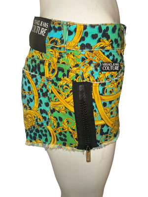 Versace Jeans Couture Baroque Leopard Print Denim Shorts – Size 26 (IT 40)