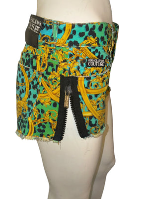 Versace Jeans Couture Baroque Leopard Print Denim Shorts – Size 26 (IT 40)