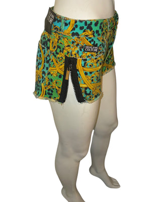 Versace Jeans Couture Baroque Leopard Print Denim Shorts – Size 26 (IT 40)