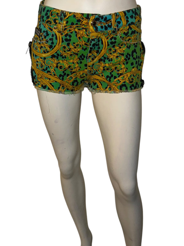 Versace Jeans Couture Baroque Leopard Print Denim Shorts – Size 26 (IT 40)