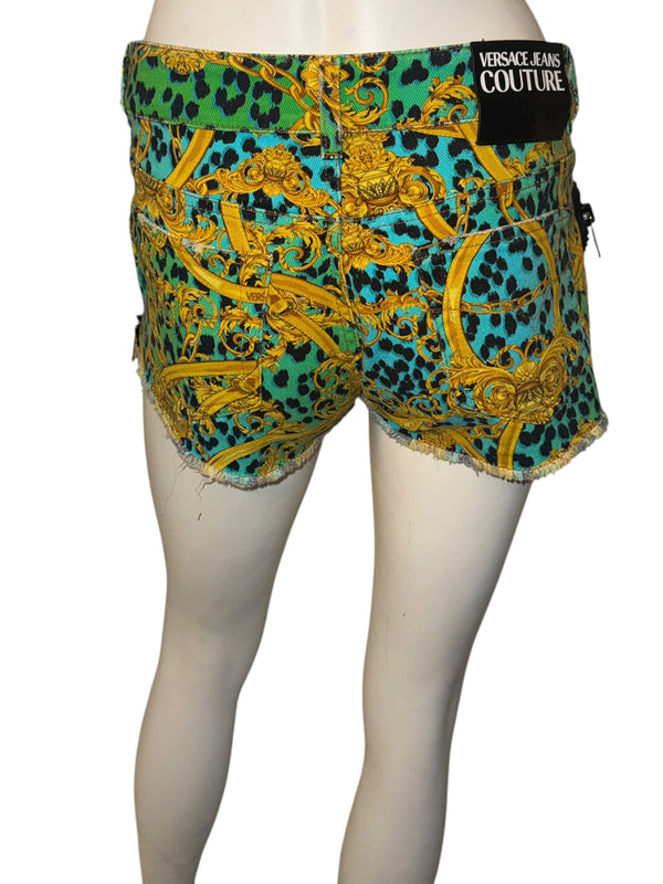 Versace Jeans Couture Baroque Leopard Print Denim Shorts – Size 26 (IT 40)