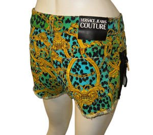 Versace Jeans Couture Baroque Leopard Print Denim Shorts – Size 26 (IT 40)